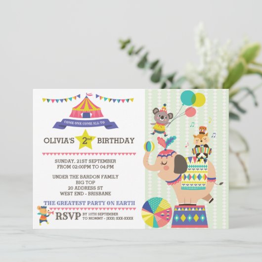 Carnaval Birthday Party Invitation Kaart (Staand voorkant)