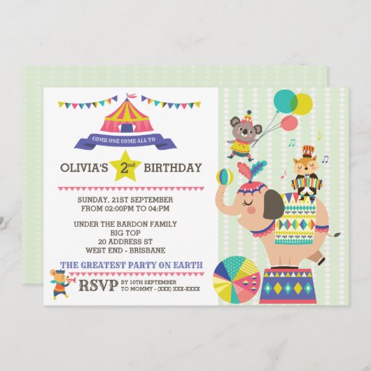 Carnaval Birthday Party Invitation Kaart (Voorkant / Achterkant)