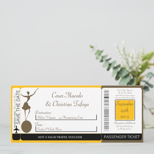 Carnaval Boarding Pass bruiloft uitnodiging (Staand voorkant)