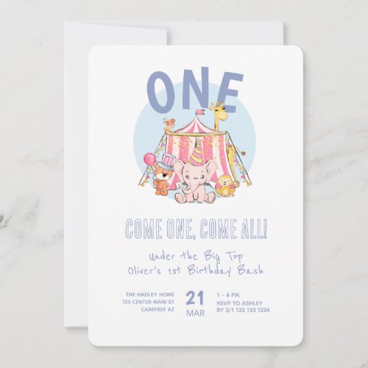 Carnaval Circus 1e Verjaardag Bash Kaart (Voorkant)