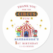 Carnaval Circus 1e verjaardag dank u Ronde Sticker (Voorkant)