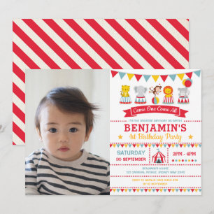  carnaval Circus Animals 1e verjaardag Foto Kaart