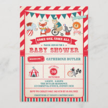  carnaval Circus Animals Baby shower Uitnodigen