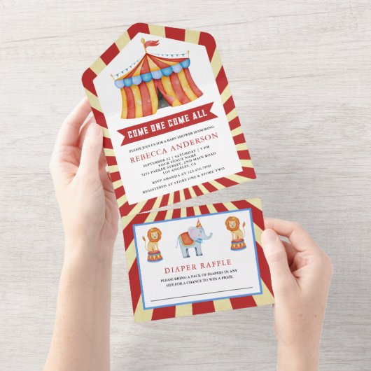 carnaval Circus Baby shower All In One Uitnodiging (Afscheurbaar)
