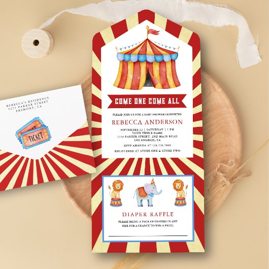  carnaval Circus Baby shower All In One Uitnodiging