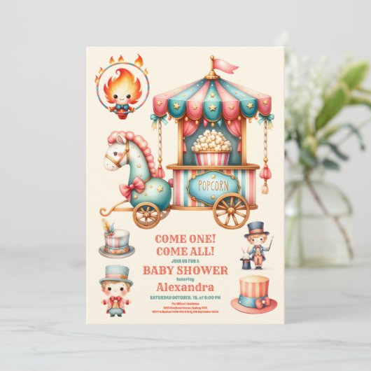 Carnaval Circus Baby shower Kaart (Staand voorkant)