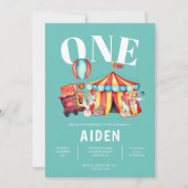 Carnaval Circus Big Top Aqua 1e Verjaardag Kaart (Voorkant)