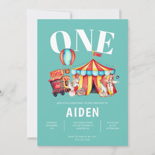 Carnaval Circus Big Top Aqua 1e Verjaardag Kaart (Voorkant)