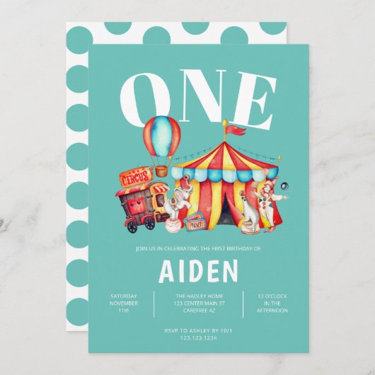 Carnaval Circus Big Top Aqua 1e Verjaardag Kaart (Voorkant / Achterkant)