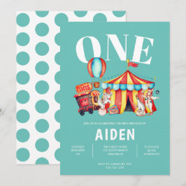 Carnaval Circus Big Top Aqua 1e Verjaardag Kaart