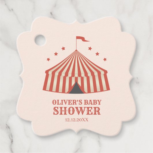 Carnaval Circus Big Top Baby shower Bedankjes Labels (Voorkant)