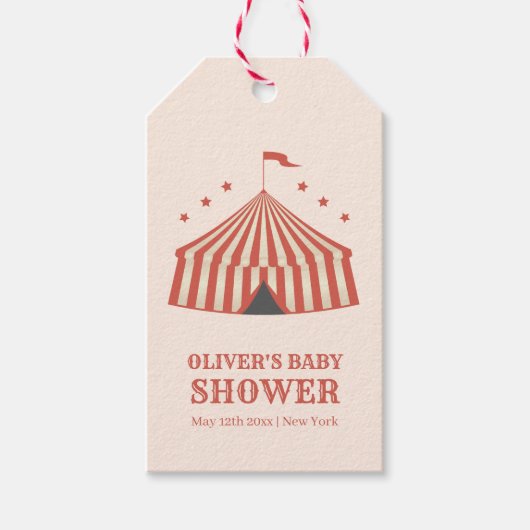 Carnaval Circus Big Top Baby shower Cadeaulabel (Voorkant)