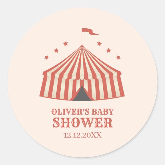 Carnaval Circus Big Top Baby shower Ronde Sticker (Voorkant)