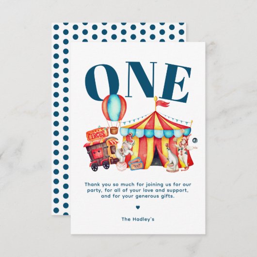 Carnaval Circus Big Top Blauw Dank u Kaart (Voorkant / Achterkant)