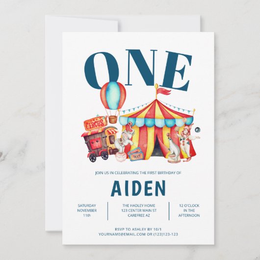 Carnaval Circus Big Top Een 1e Verjaardag Kaart (Voorkant)
