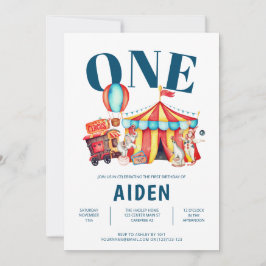 Carnaval Circus Big Top Een 1e Verjaardag Kaart