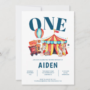 Carnaval Circus Big Top Een 1e Verjaardag Kaart