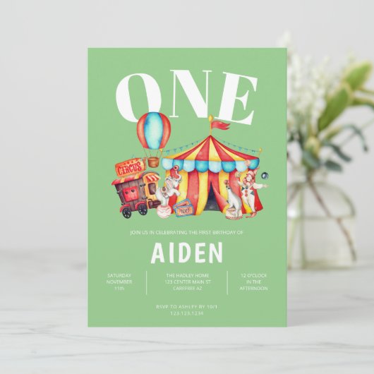 Carnaval Circus Big Top Groen 1e verjaardag Kaart (Staand voorkant)