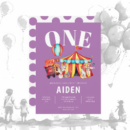 Carnaval Circus Big Top Paarse 1e Verjaardag Kaart