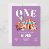 Carnaval Circus Big Top Paarse 1e Verjaardag Kaart (Voorkant)