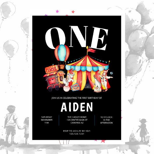 Carnaval Circus Big Top Zwart 1e Verjaardag Kaart