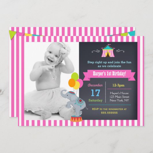 Carnaval Circus Bigtop Verjaardag Uitnodigingen Me (Voorkant / Achterkant)