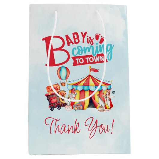 Carnaval Circus Blauw Baby shower Favor Gift Bag Medium Cadeauzakje (Voorkant)