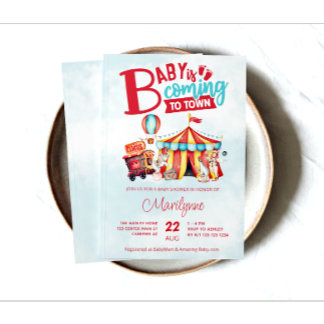 Carnaval Circus Blauw Baby shower Kaart