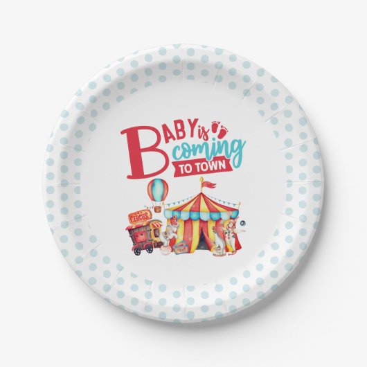 Carnaval Circus Blauw Baby shower Papieren Bordje (Voorkant)