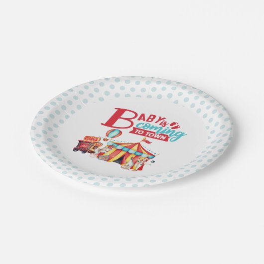 Carnaval Circus Blauw Baby shower Papieren Bordje (Gekanteld)