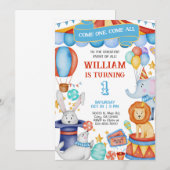Carnaval / Circus blauwe jongen verjaardagsuitnodi Kaart (Voorkant / Achterkant)