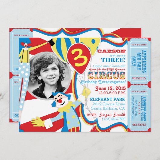 Carnaval Circus Clowns Uitnodiging Verjaardag (Voorkant / Achterkant)