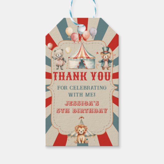  Carnaval Circus & Dieren Verjaardag Cadeaulabel (Voorkant)