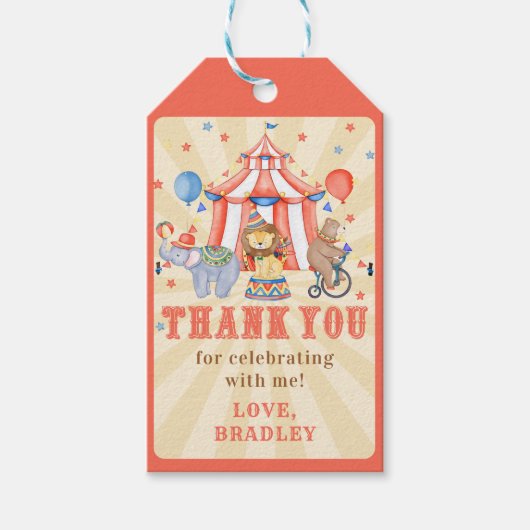 Carnaval Circus & Dieren Verjaardag Dank u Cadeaulabel (Voorkant)