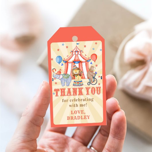 Carnaval Circus & Dieren Verjaardag Dank u Cadeaulabel