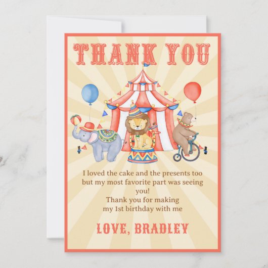 Carnaval Circus & Dieren Verjaardag Dank u kaart (Voorkant)