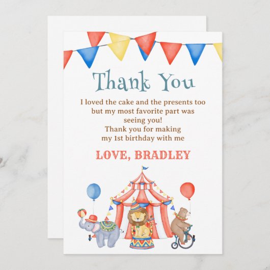 Carnaval Circus & Dieren Verjaardag Dank u kaart (Voorkant / Achterkant)