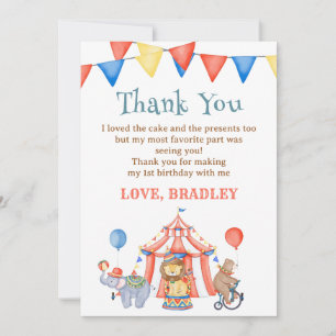 Carnaval Circus & Dieren Verjaardag Dank u kaart