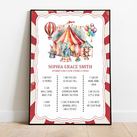 Carnaval Circus Dieren Verjaardag Milestone Board Poster