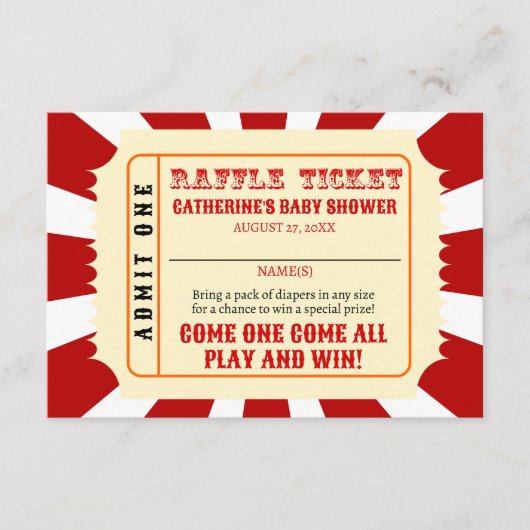 Carnaval Circus Festival Baby shower Luier Raffle Informatiekaartje (Voorkant)