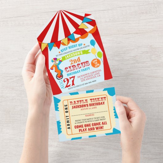 Carnaval Circus Festival Kids Verjaardagsfeest All In One Uitnodiging (Afscheurbaar)