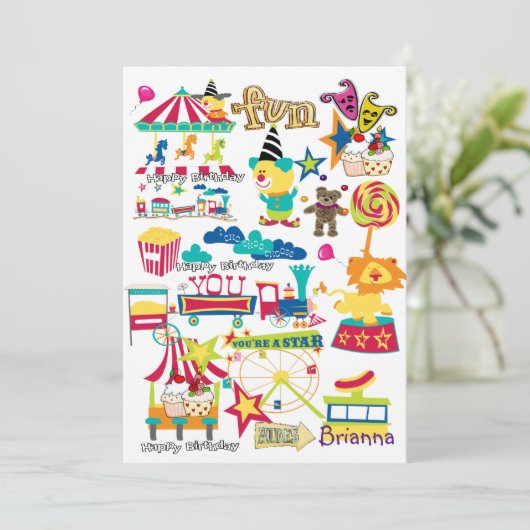 Carnaval Circus Gelukkige Verjaardag uitnodiging (Staand voorkant)