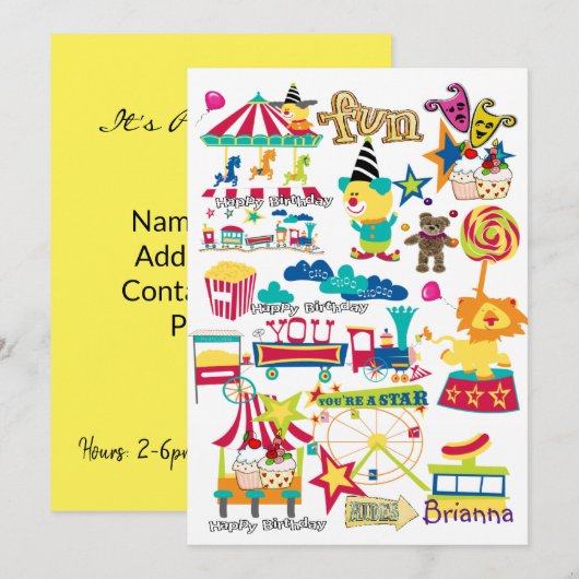 Carnaval Circus Gelukkige Verjaardag uitnodiging (Voorkant / Achterkant)