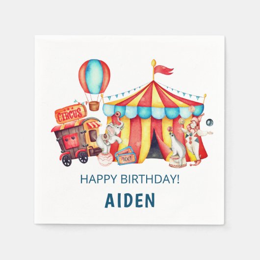Carnaval Circus Grote Top Blauwe Verjaardag Servet (Voorkant)