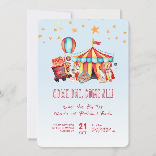 Carnaval Circus Jongen 1e Verjaardag Bash Kaart (Voorkant)