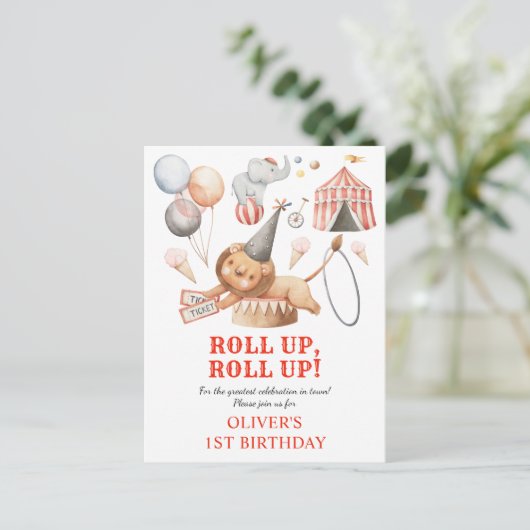 Carnaval Circus Kinder 1e Verjaardagsfeestuitnodig Briefkaart (Staand voorkant)