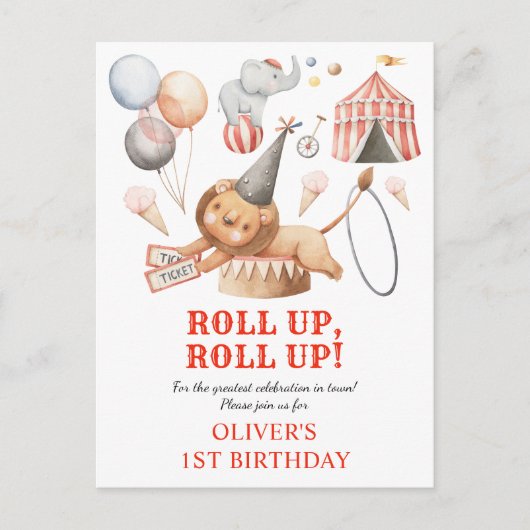 Carnaval Circus Kinder 1e Verjaardagsfeestuitnodig Briefkaart (Voorkant)