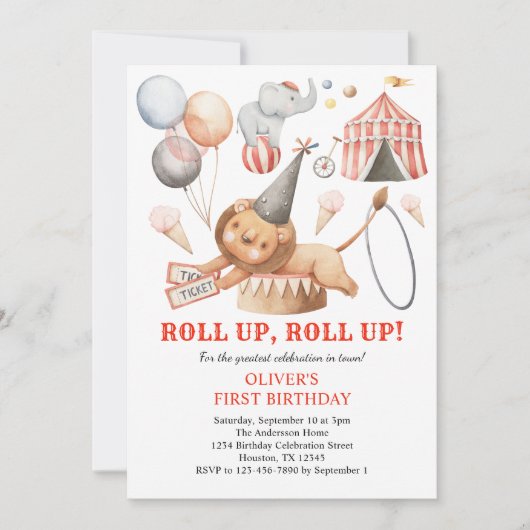 Carnaval Circus Kinder 1e Verjaardagsfeestuitnodig Kaart (Voorkant)