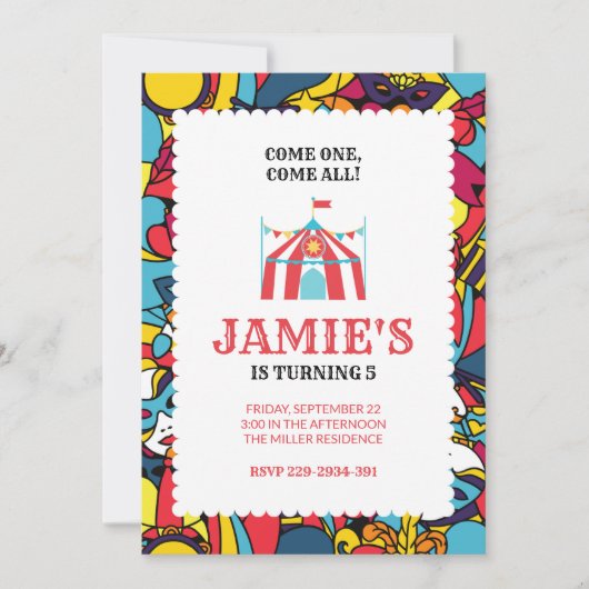 Carnaval Circus Party Verjaardag uitnodiging (Voorkant)