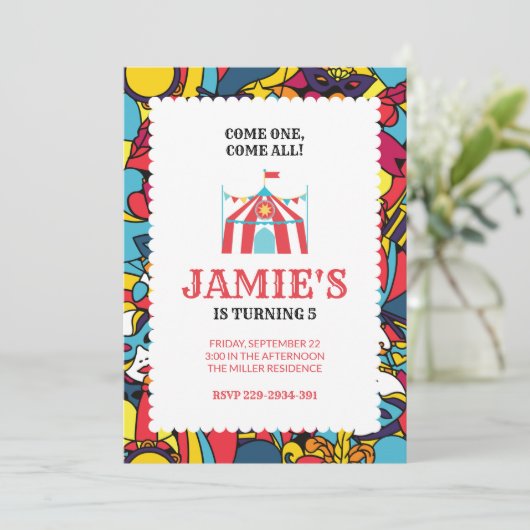 Carnaval Circus Party Verjaardag uitnodiging (Staand voorkant)